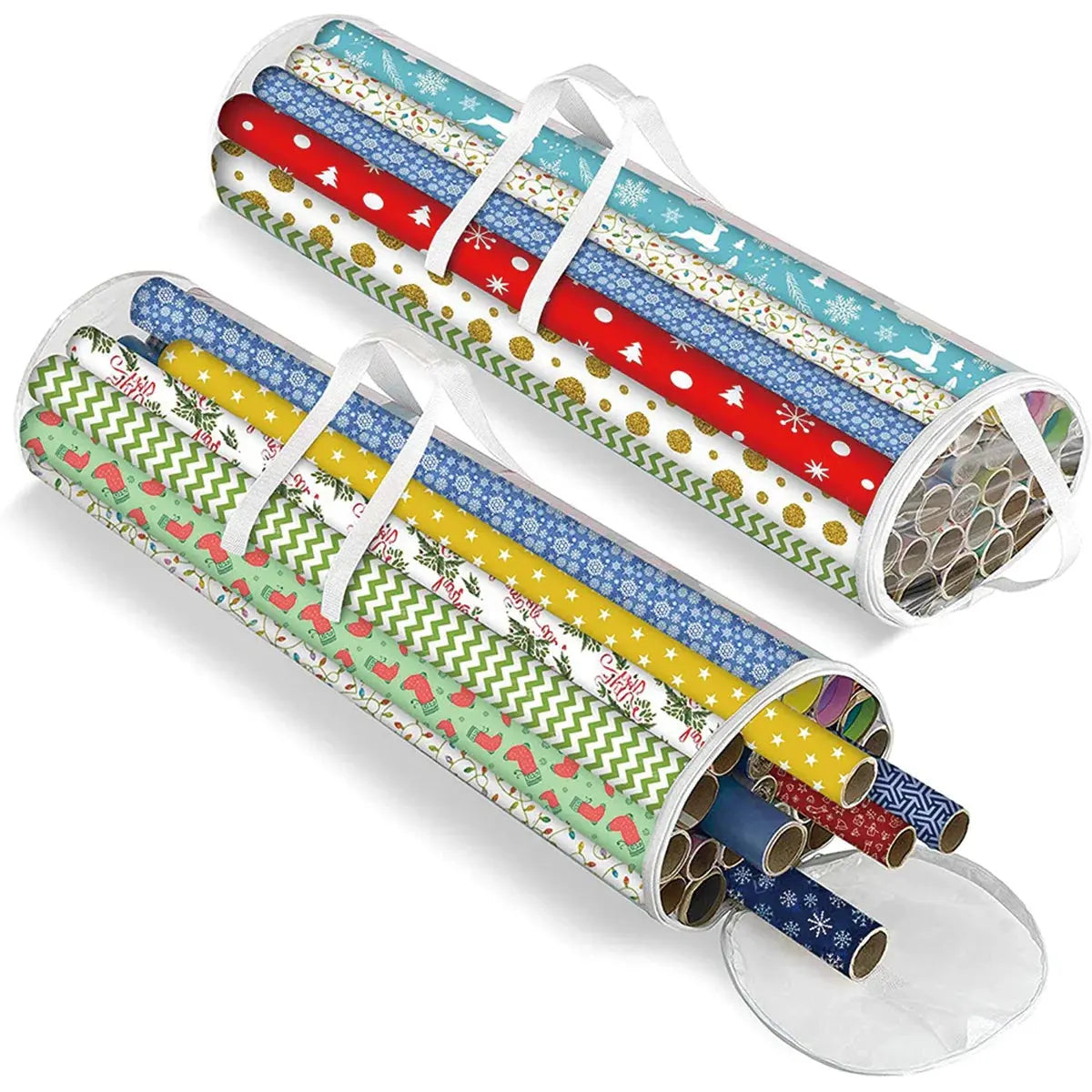Gift Wrapping Paper Storage Transparent Storage Bag Holiday Paper Tube Zipper Packaging with Handle LargeCapacity Waterproof Bag Good Vibrations