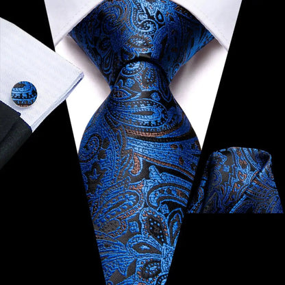 Hi-Tie Blue Business Solid 100% Silk Men's Tie NeckTie 8.5cm Ties for Men Formal Luxury Wedding High Quality Gravata Good Vibrations