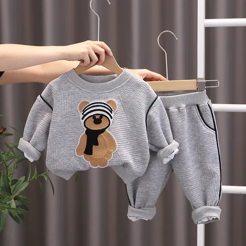 Baby Clothes 2025 New Children's Little Bear Long Sleeve Set Boys and Girls' Letter Sweater Pants Two Piece Set Simple Sportswea Good Vibrations