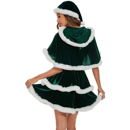 Merry Christmas Cosplay Costume Shawl Dress Xmas Uniform Disguise Clothing Theme Party Stage Performance Outfit Adult Women Good Vibrations