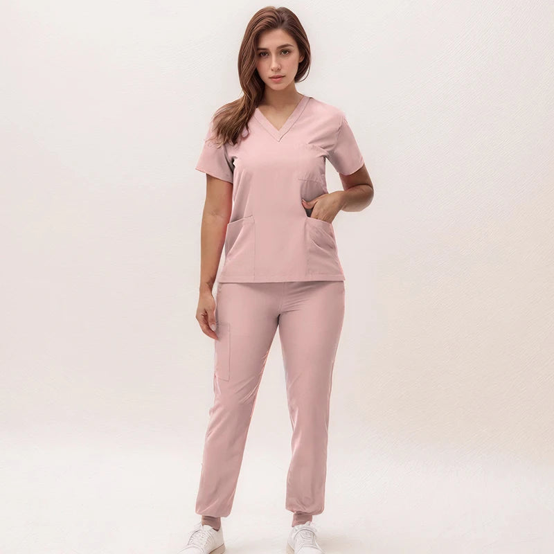 2025 New Nurse Uniforms V-neck Top Jogger Pants Scrub Sets Surgical Workwear Dentist Nursing Suit Hospital Doctor Outfit S21 Good Vibrations