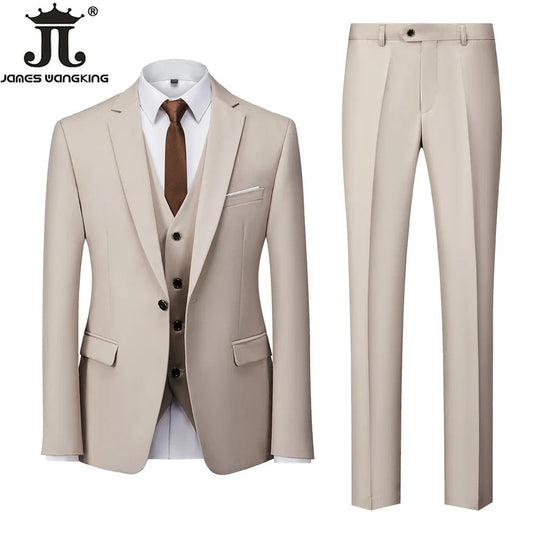 18 Color M-6XL ( Jacket + Vest + Pants ) Boutique Solid Color Men's Official Business Suit Bride's Wedding Dress Party Male Suit Good Vibrations