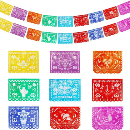 3PCS Mexican Party Decor Set, Vibrant Papel Picado Bunting-Plastic Fiesta Garland for Cinco De Mayo, Wedding, Birthday Carnival Good Vibrations