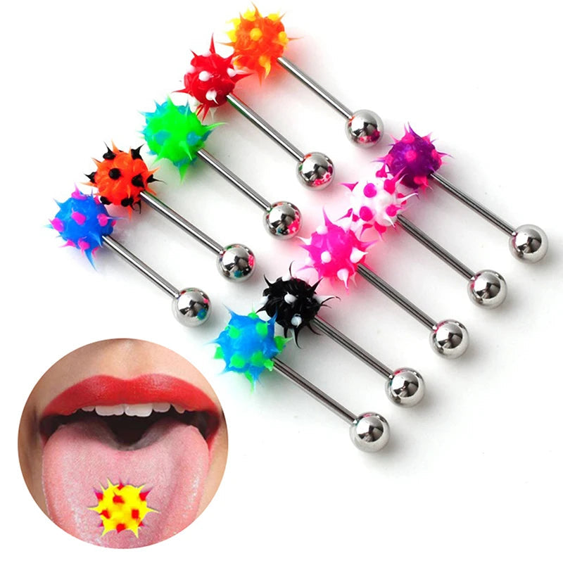 Surgical Steel Vibrating Tongue Ring Tongue Piercing Ring Colorful Rock Personality Rubber Barbell Tongue Ring Bar Body Jewelry Good Vibrations