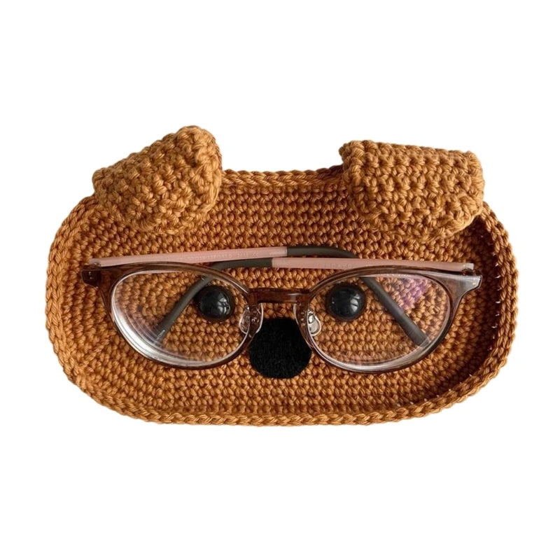 Handmade Crochet Cute Animal Theme Glasses Holder Eyeglass Protective Storage Tray for Home Desk Eyewear Organizers Gift Good Vibrations