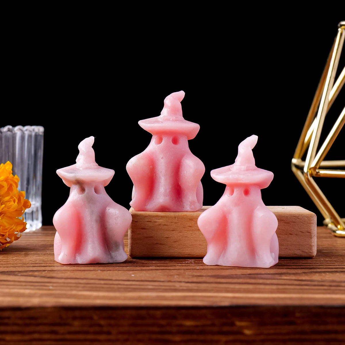 1pc Natural Crystal Pink Opal Gem Carving White Cloth Ghost Stone Crafts Halloween Statue Home Decorations Good Vibrations