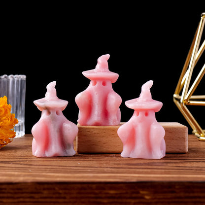 1pc Natural Crystal Pink Opal Gem Carving White Cloth Ghost Stone Crafts Halloween Statue Home Decorations Good Vibrations