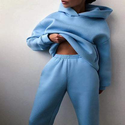 Women Two Piece Sets Tracksuit 2022 Autumn Casual Solid Long Sleeve Hoodie Sweatshirts Female Fashion Oversized Trouser Suits Good Vibrations