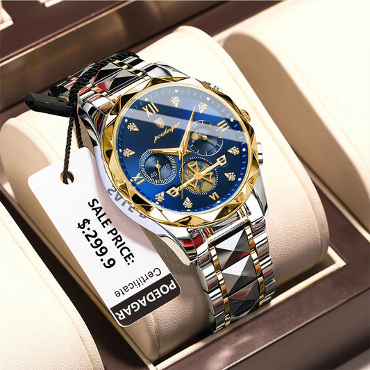 POEDAGAR Luxury Man Wristwatch Chronograph Waterproof Luminous Men Watch Stainless Steel High Quality Sport Men's Quartz Watches Good Vibrations