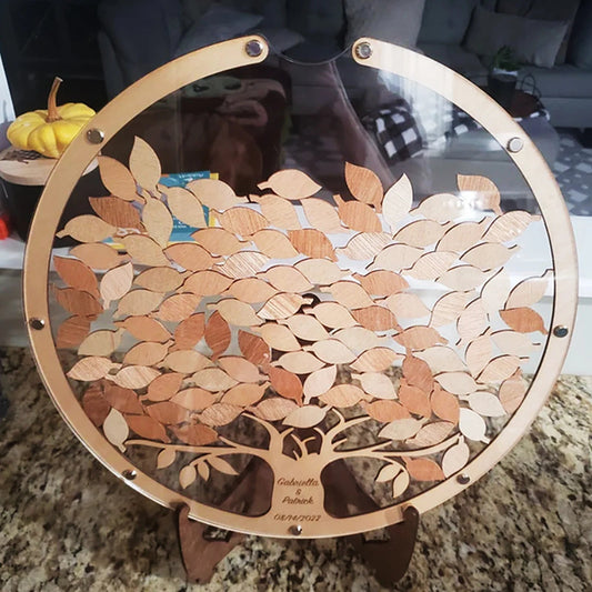 Wedding Guest Book Alternative Wooden Card Box 60 Wood Leaves for Reception Good Vibrations