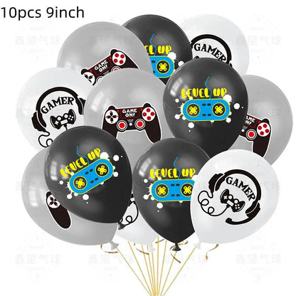 Video Game Party Supplies Set Birthday Decorations Happy Birthday Gaming Backdrop Game On Table Covers Gamer Banner Balloons Good Vibrations