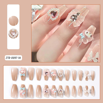 Sanrio Kawaii Pink My Melody Fake Nails 24Pc 3D kuromi Anime Cute Nail Patches False Nail Tips Cartoon Y2K Fashion Press on Nail Good Vibrations