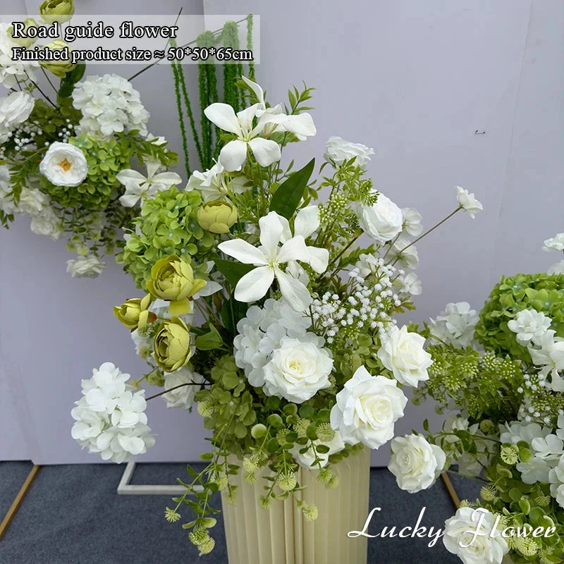 White Green Flowers Wedding Decoration Artificial Flowers Floral Backdrop Arrangement Hang Flower Row Road Lead Flower Ball Good Vibrations