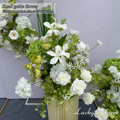 White Green Flowers Wedding Decoration Artificial Flowers Floral Backdrop Arrangement Hang Flower Row Road Lead Flower Ball Good Vibrations