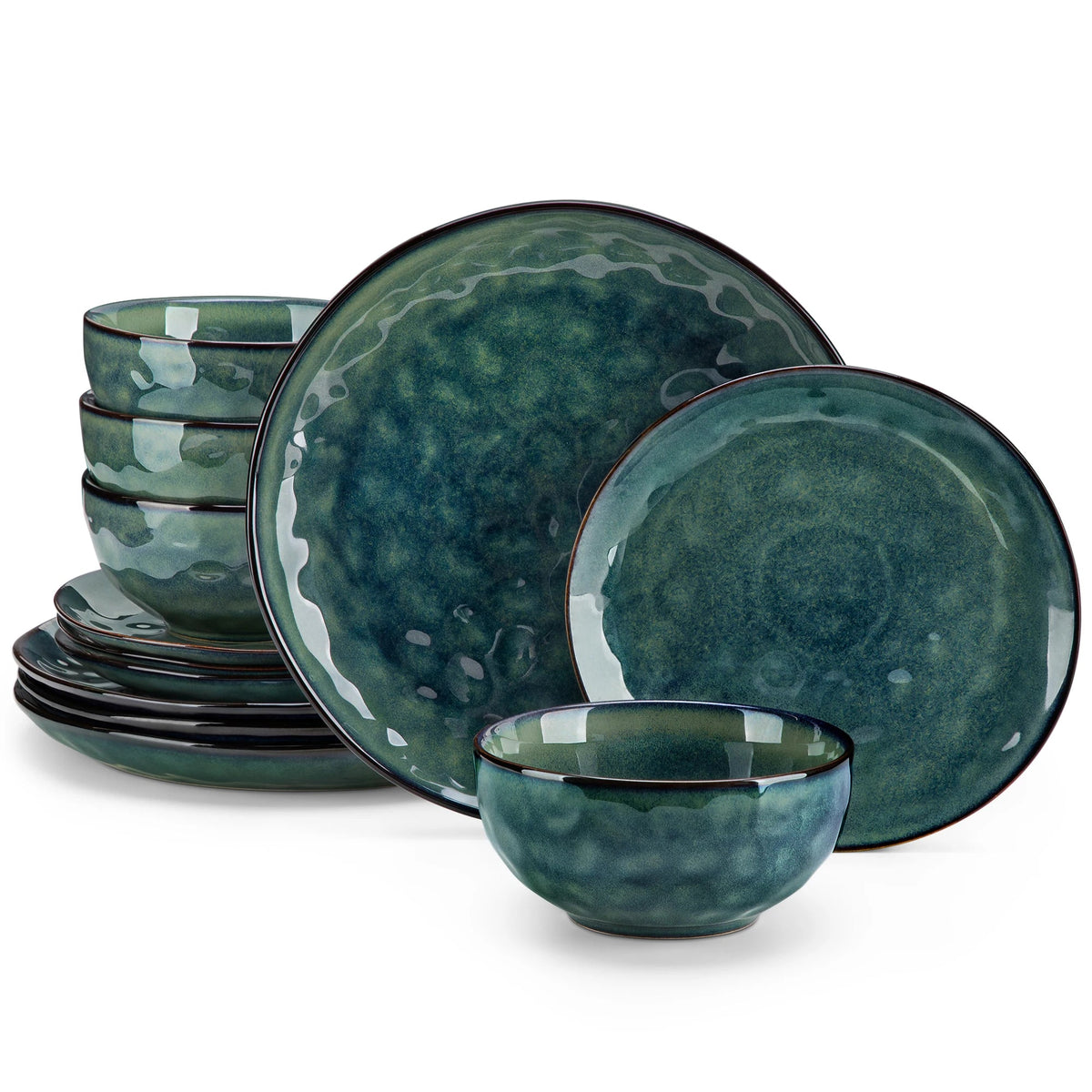 vancasso 12/24 Pcs Green Ceramic Plates Set Kiln Change Stoneware Dinner Set with 4PCS Dinner Plate/Dessert/Cereal Bowl for 4/8 Good Vibrations