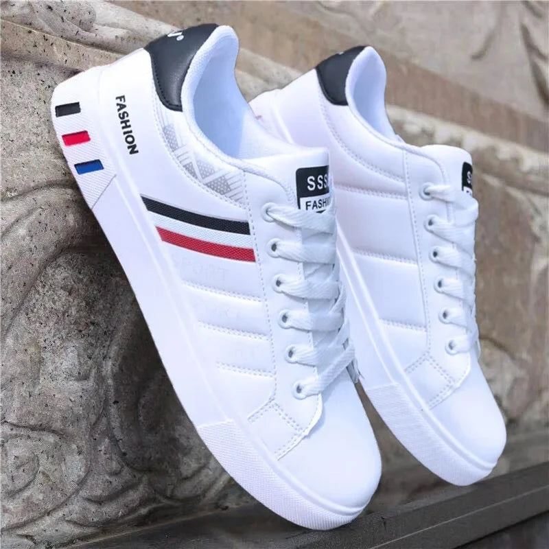 Men's Sneakers White Casual Shoes Lightweight Breathable Flats Fashion Lace-up Vulcanized Shoes Non Slip Outdoor Men Shoes Tenis Good Vibrations