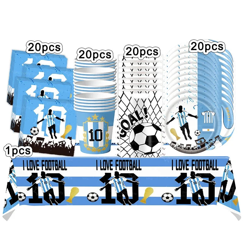 Soccer Party Supplies Superstar Messi Football Birthday Party Decoration Disposable Tableware Tablecloth Plates Cup Backdrop Good Vibrations