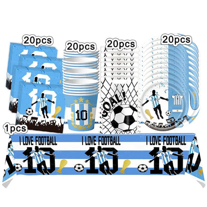 Soccer Party Supplies Superstar Messi Football Birthday Party Decoration Disposable Tableware Tablecloth Plates Cup Backdrop Good Vibrations