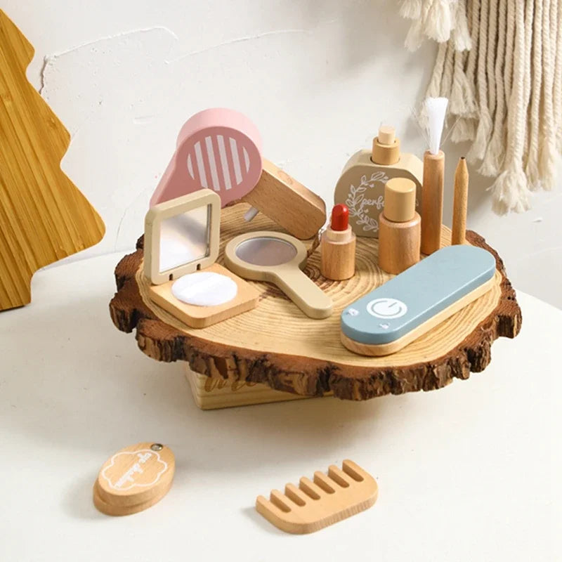 Wooden Baby Toys Simulation Cosmetics Set Pretend Makeup Toys Girls Playing House Game Children Early Education Montessori Toys Good Vibrations