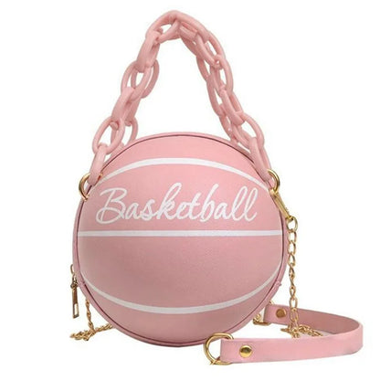 Women Shoulder Bag PU Leather Chain Basketball Bag New Letter Print Teenagers Handbag Fashion Crossbody Bags Female Good Vibrations
