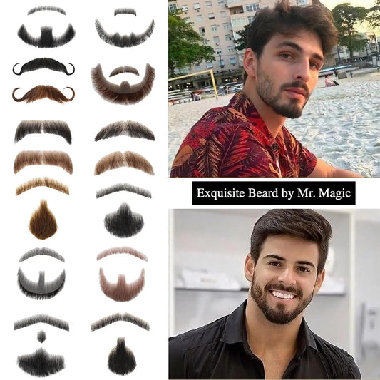 Wigundle Man's Beard Hand Made Real Hair Fake Beard Mustache Fancy Synthetic Invisible for Makeup Fake Hair Cospaly Party Tools Good Vibrations