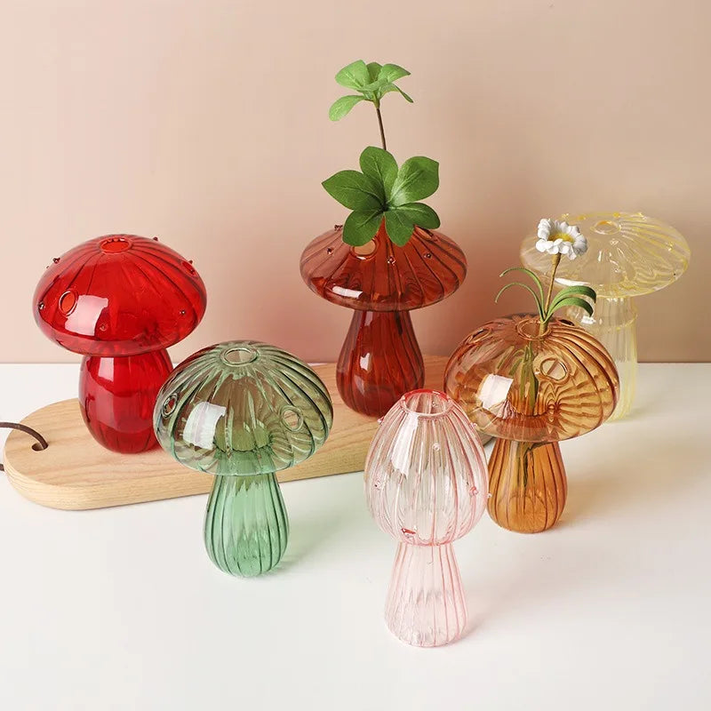 Transparent Jelly Color Mushroom Glass Vase Aromatherapy Bottle Home Small Vase Hydroponic Flower Pot Simple Table Decoration Good Vibrations