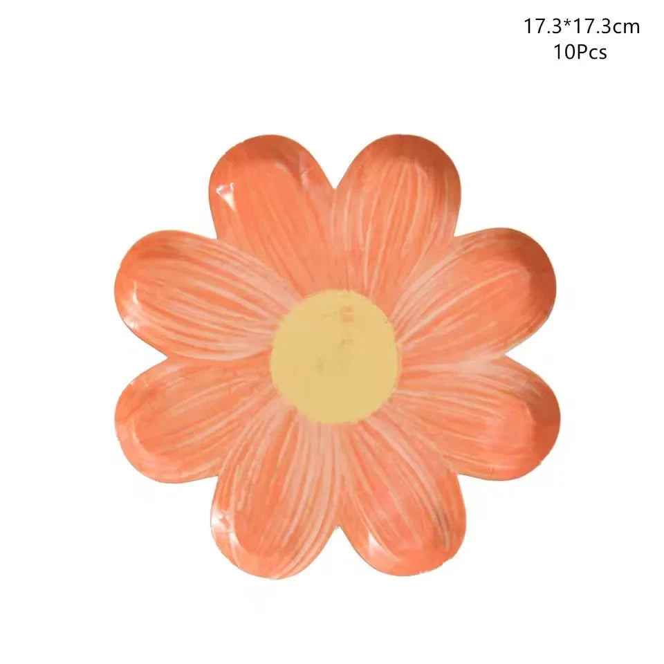 Disposable Daisy Paper Plate Flower Meal Plate Picnic Cake Plates Birthday Theme Party Decoration Good Vibrations
