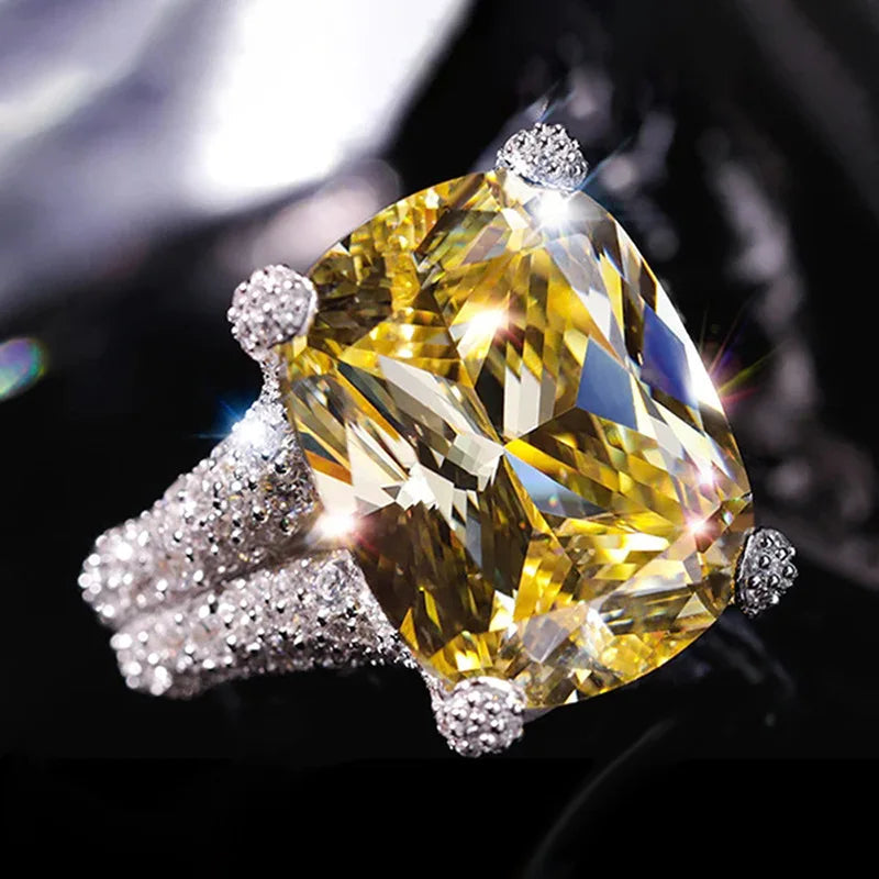 New Elegant Yellow Cubic Zirconia Women Rings Luxury Wedding Anniversary Party Lady's  Accessories Bright Fashion Jewelry Good Vibrations