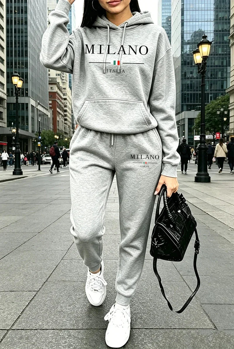 Autumn Winter Womens Outfits Casual Hooded Sweatshirt Outdoors Sports Jogging Woman Clothing Fashion Urban Streets Hoodie Pants Good Vibrations