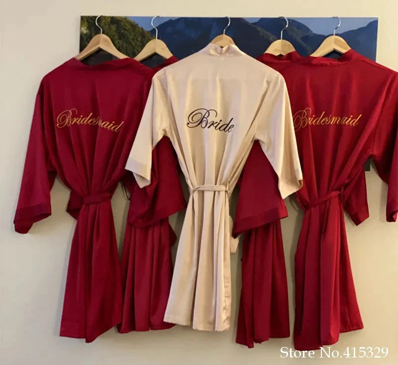 Bride Bridesmaid Wedding Robe Embroidery Kimono Bathrobe Gown Nightgown Casual Satin Short Women Sexy Nightwear Sleepwear Good Vibrations