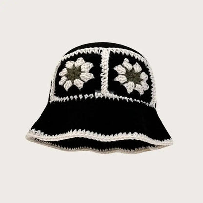 2024 Spring New Crochet Hat Korean Handmade Bucket Hat Women's Weaving Knitted Hat Y2k Fashion Flowers Autumn Winter Ins Beanies Good Vibrations