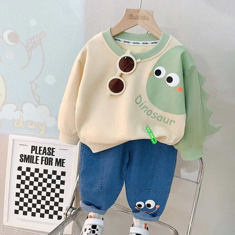 Baby Clothes 2025 New Children's Little Bear Long Sleeve Set Boys and Girls' Letter Sweater Pants Two Piece Set Simple Sportswea Good Vibrations