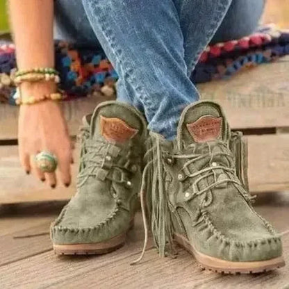 Boots Women 2024 Plus Size Tassel Short  Autumn and Winter New Flat Boots Retro Fashion Thick Sole Ankle Keep Women Boots  Goth Good Vibrations