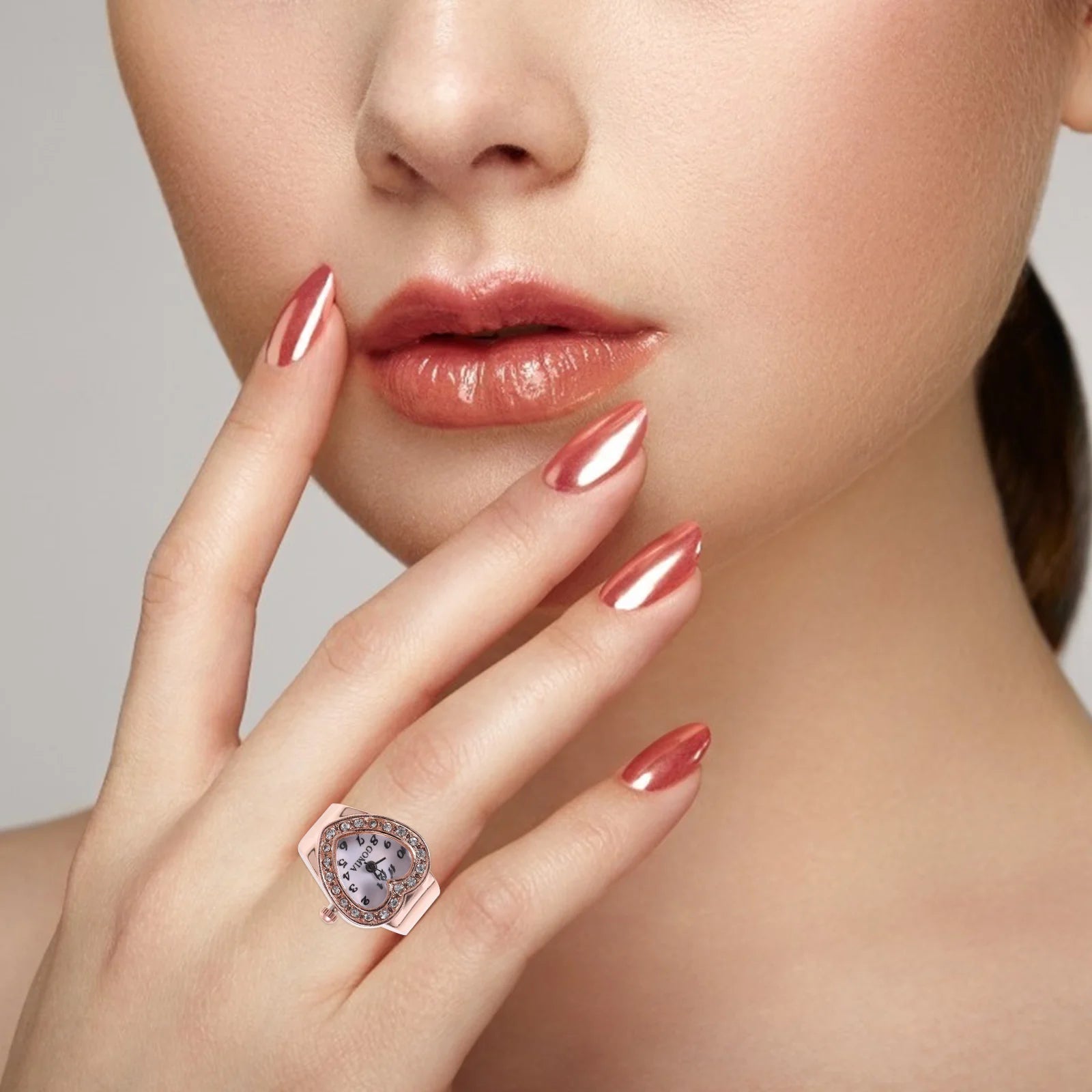 Women Finger Watch Heart Shape Finger Ring Watch Female Valentine's Day Gift Good Vibrations