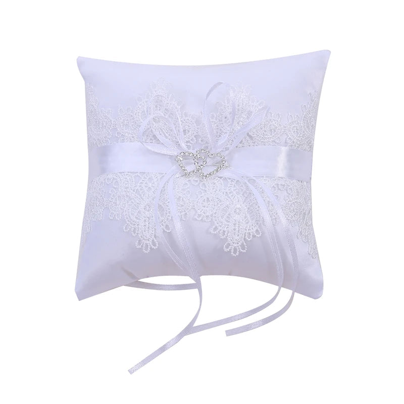 Ring Holder Wedding Supplies Western Wedding Props Exquisite Bowknot Double Heart Hollow Lace Decoration Bridal Ring Pillow Good Vibrations