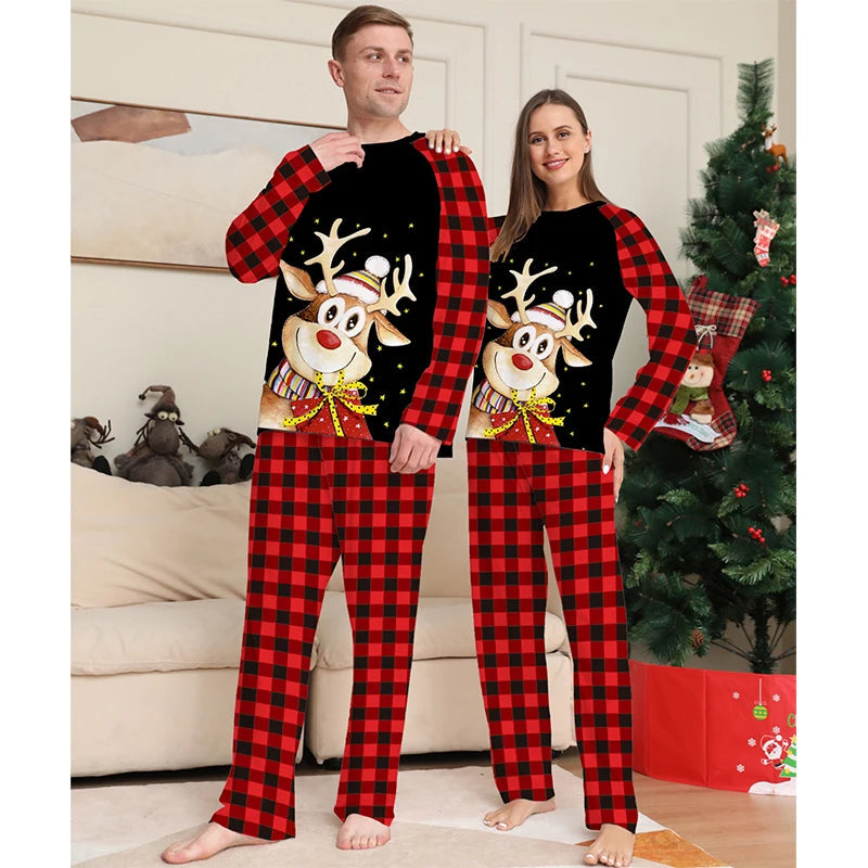 Christmas Family Matching Outfits Father Mother Daughter Son Pajamas Sets Xmas Mommy And Kids Sleepwear Clothes Deer Tops+Pants Good Vibrations