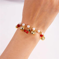 Charm Red Strawberry Bracelet for Women Cute Cherry Heart Shape Fruit Pearl Metal Chain Wristband Girls Party Friendship Jewelry Good Vibrations