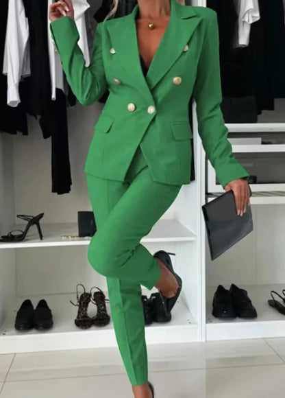 Two Piece Sets Woman Outfit 2025 Spring Solid Color Versatile Temperament Blazer Coat & Fashiona Casual Pocket Design Pants Set Good Vibrations