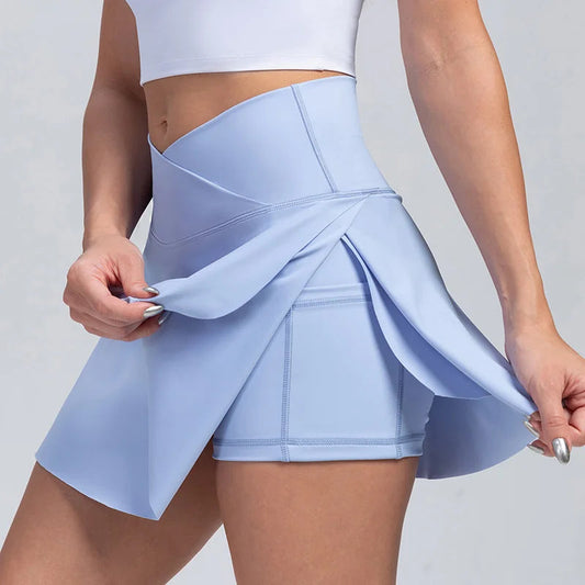 Women Pleated Tennis Skirt With Pockets Shorts Athletic Skirts Crossover Breathable Athletic Golf Skorts Workout Sports Skirts Good Vibrations