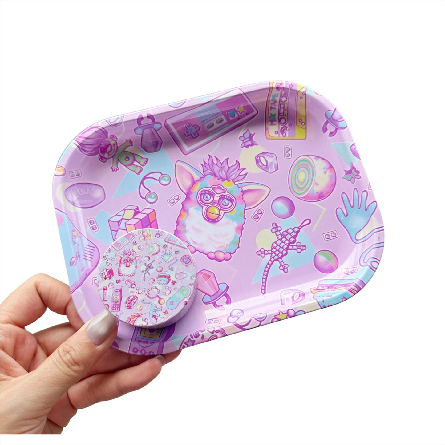 2 Pieces Cute Elf Cartoon Metal Rolling Tray and Herb Grinder Smoking Kit Good Vibrations