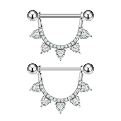 2pcs Both Sides Screwed Shield Barbell Nipple Rings 16mm Length Nipple Piercings Nonbril U-Shaped Dangled Heart Nipple Jewelry Good Vibrations