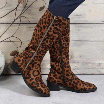 Brown Leopard High Boots Women Boots Platform Shoes for Women  Autumn Winter Sexy Mid-calf Cowboy Riding Boots Botas Mujer 2024 Good Vibrations