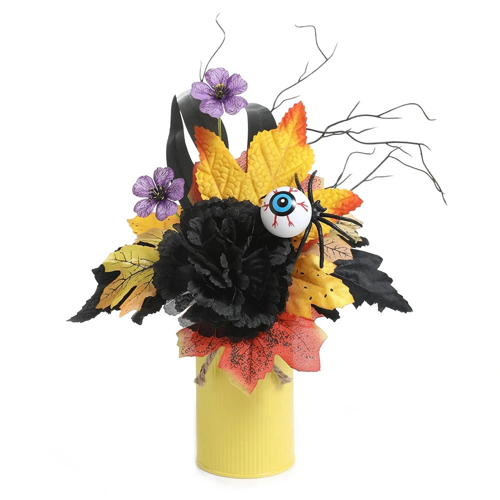 Halloween Home Room Decoration Simulation Pumpkin Maple Leaf Flower Table Decor, Halloween Pumpkin Barrel Decoration Props Good Vibrations