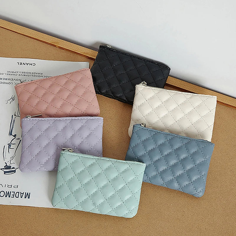 Women Small Coin Purse PU Leather Zipper Wallets Pouch Plaid Print Change Purses Business Card Holder Ladies Mini Coin Bag Good Vibrations