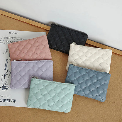 Women Small Coin Purse PU Leather Zipper Wallets Pouch Plaid Print Change Purses Business Card Holder Ladies Mini Coin Bag Good Vibrations