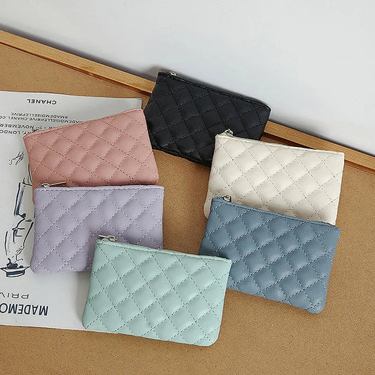 Women Small Coin Purse PU Leather Zipper Wallets Pouch Plaid Print Change Purses Business Card Holder Ladies Mini Coin Bag Good Vibrations