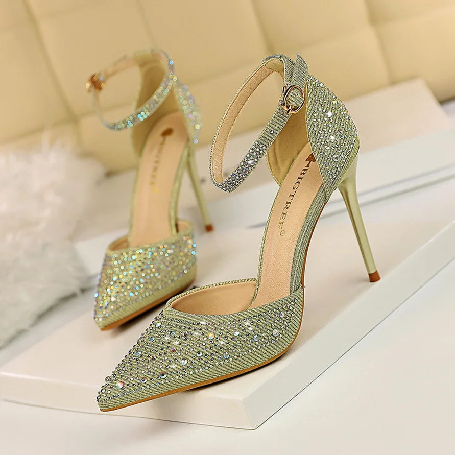 Rhinestone Women Pumps Sexy Stiletto Women High Heels Pointed Toe Women Heels Pumps Women Shoes Party Wedding Shoes Scarpe Donna Good Vibrations