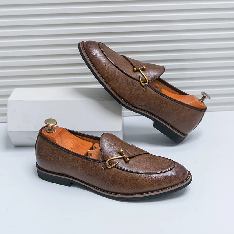 Black Loafers for Men Fashion Stone Pattern Men's Formal Monk Shoes Business Handmade Leather Men's Social Shoes Driving Shoes Good Vibrations