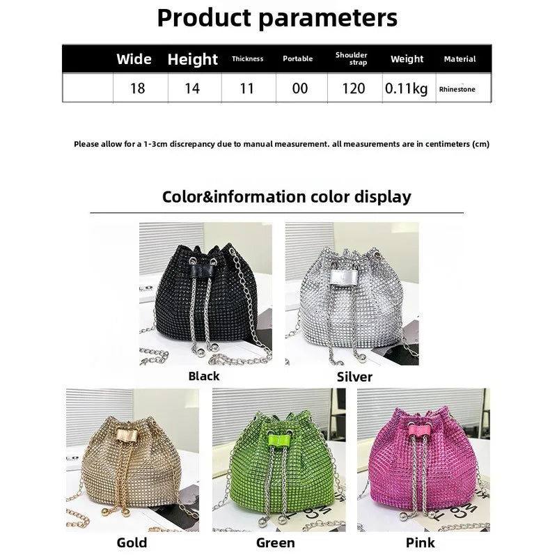 Women's Crossbody Bag with Embellished Cord Strass, Multifunctional Bucket Bag Formal Daily Use Good Vibrations