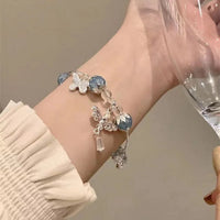 New Luxury Elegant Crystal Beads Bracelet for Women Butterfly Dreamcatcher Tassel Charm Bracelet Girl Party Fashion Jewelry Gift Good Vibrations